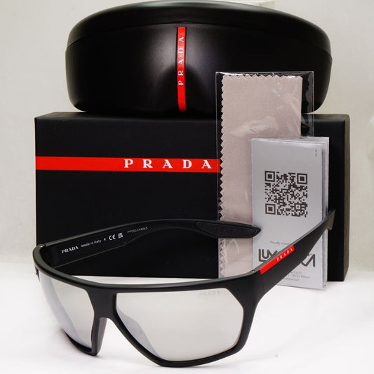 Prada Sunglasses Black Silver Mirror Rubber Wrap PS08US SPS 08U DG0-2B0