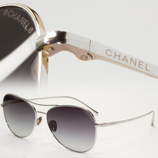 Chanel Sunglasses Titanium Silver Pilot Grey Gradient Metal 4259-T c.124/S6 56mm