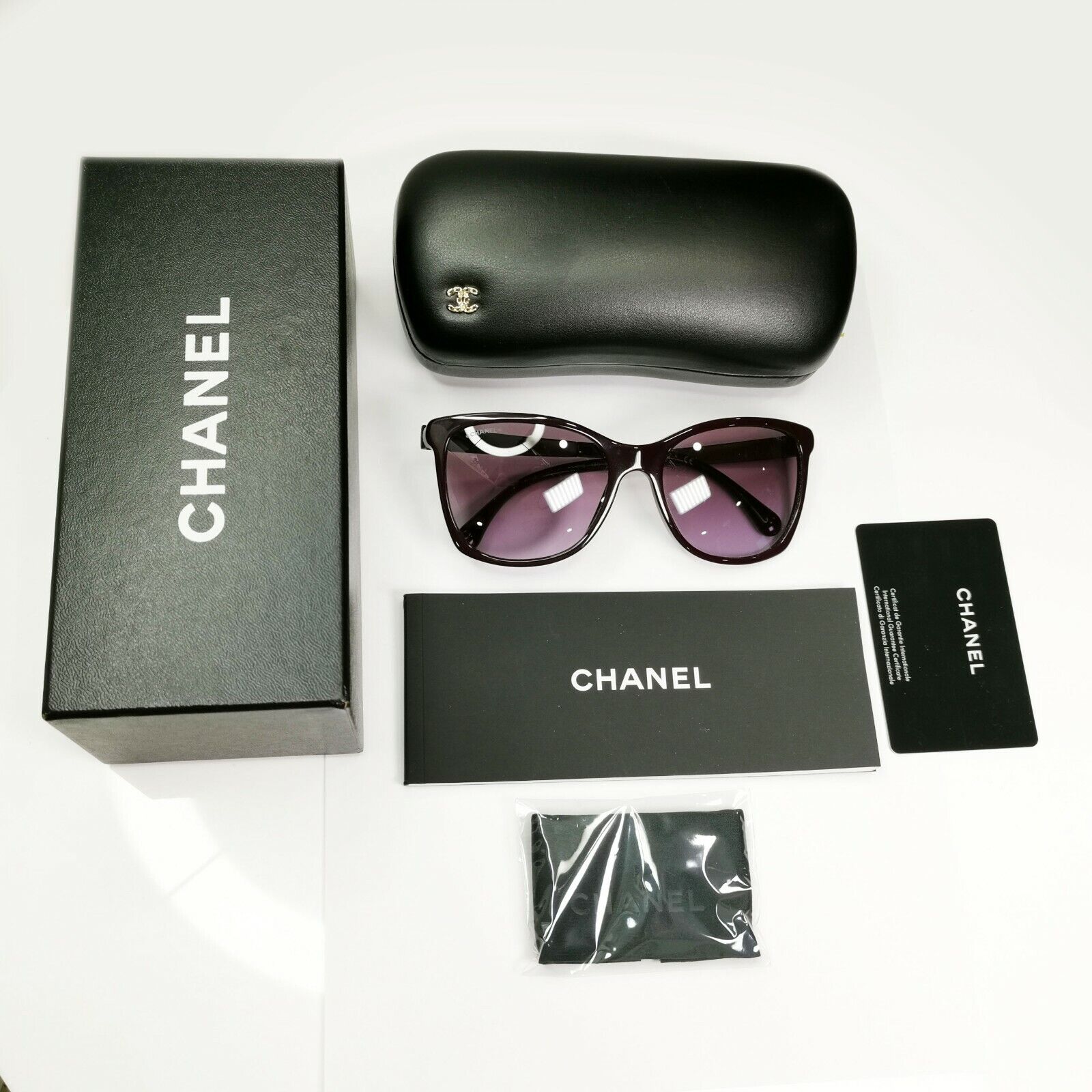 Chanel Plaid Burgundy Bordo Square Sunglasses Womens Gradient 5348 1461/S1 25642