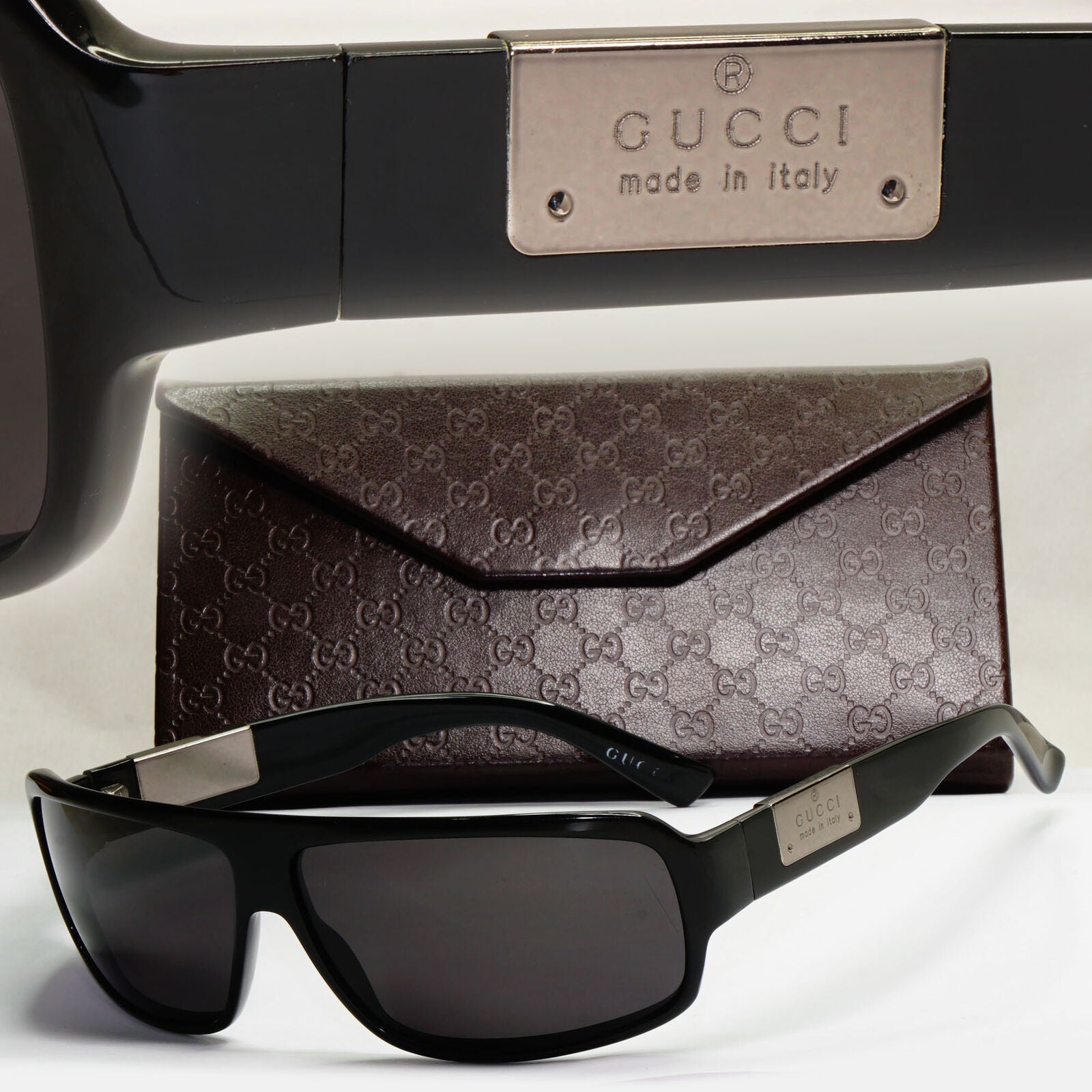 Gucci Sunglasses 2001 Vintage Black Square Silver Wrap GG 1561/S 807Y1 060324