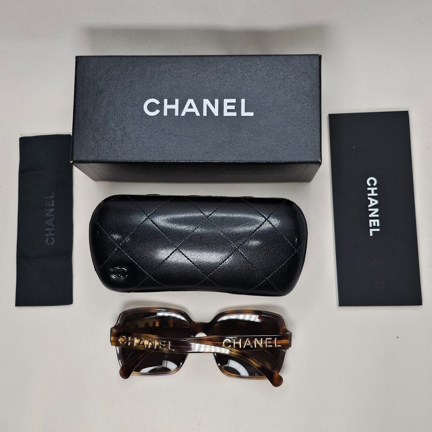 Chanel Sunglasses Polarized Gold Letters Brown Tortoise Square 5408 c.1662/83