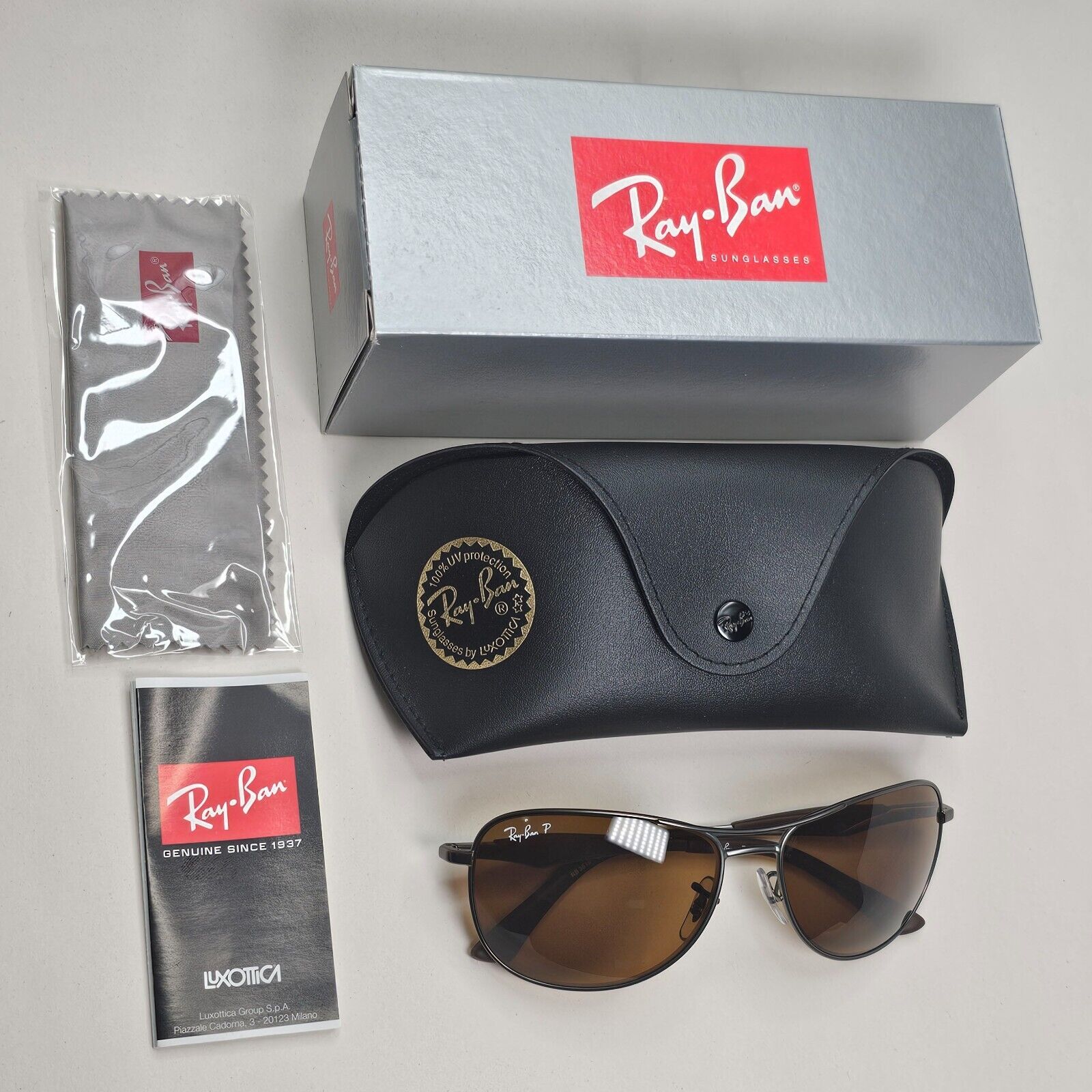 Ray-Ban Sunglasses Polarized Gunmetal Brown Meta Pilot Wrap RB 3519 029/83 59mm