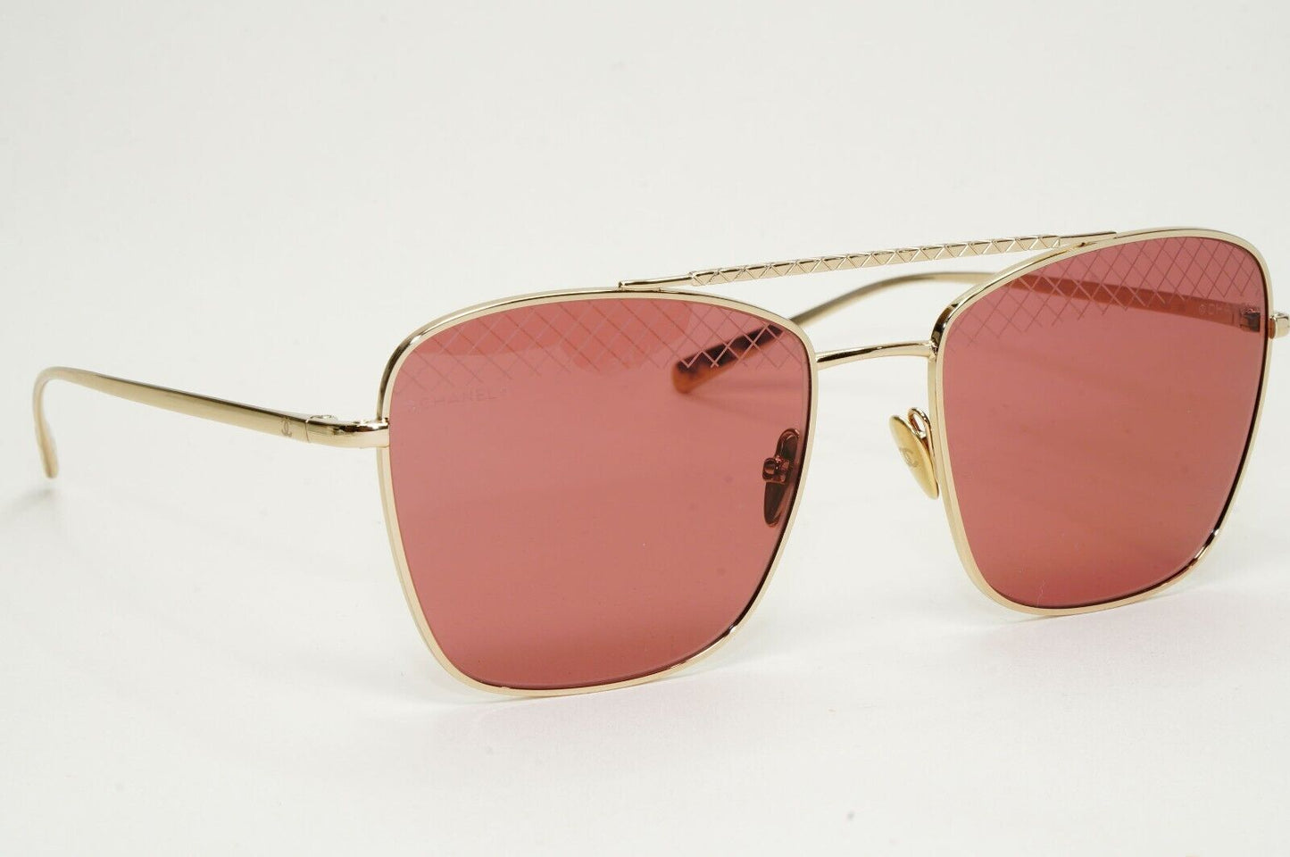 Chanel Sunglasses Gold Red Square Navigator Metal Pilot 4256 c.395/0H 55mm