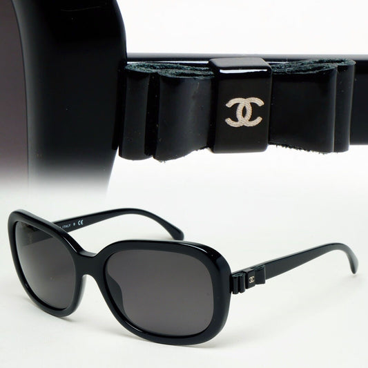 Chanel Sunglasses Leather Bow Black Glossy Square 5280-Q c501/S6 261124