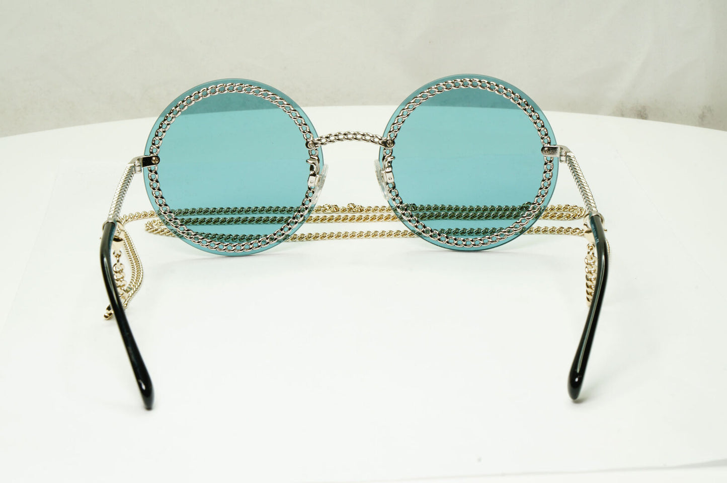 Chanel Chain Sunglasses Round Blue Year 2021 Silver Gold 4245 c.124/80 280323