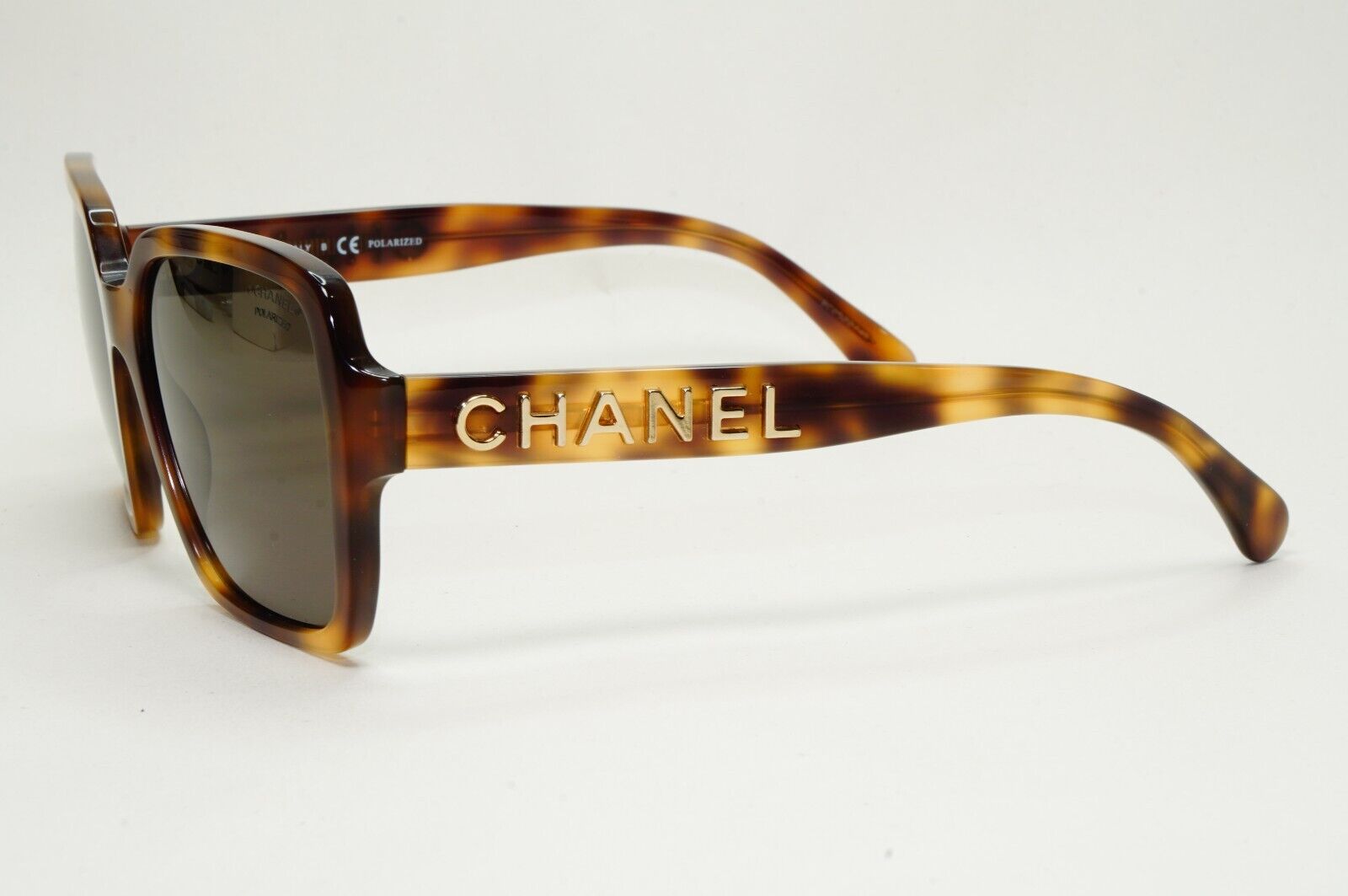 Chanel Sunglasses Polarized Gold Letters Brown Tortoise Square 5408 c.1662/83