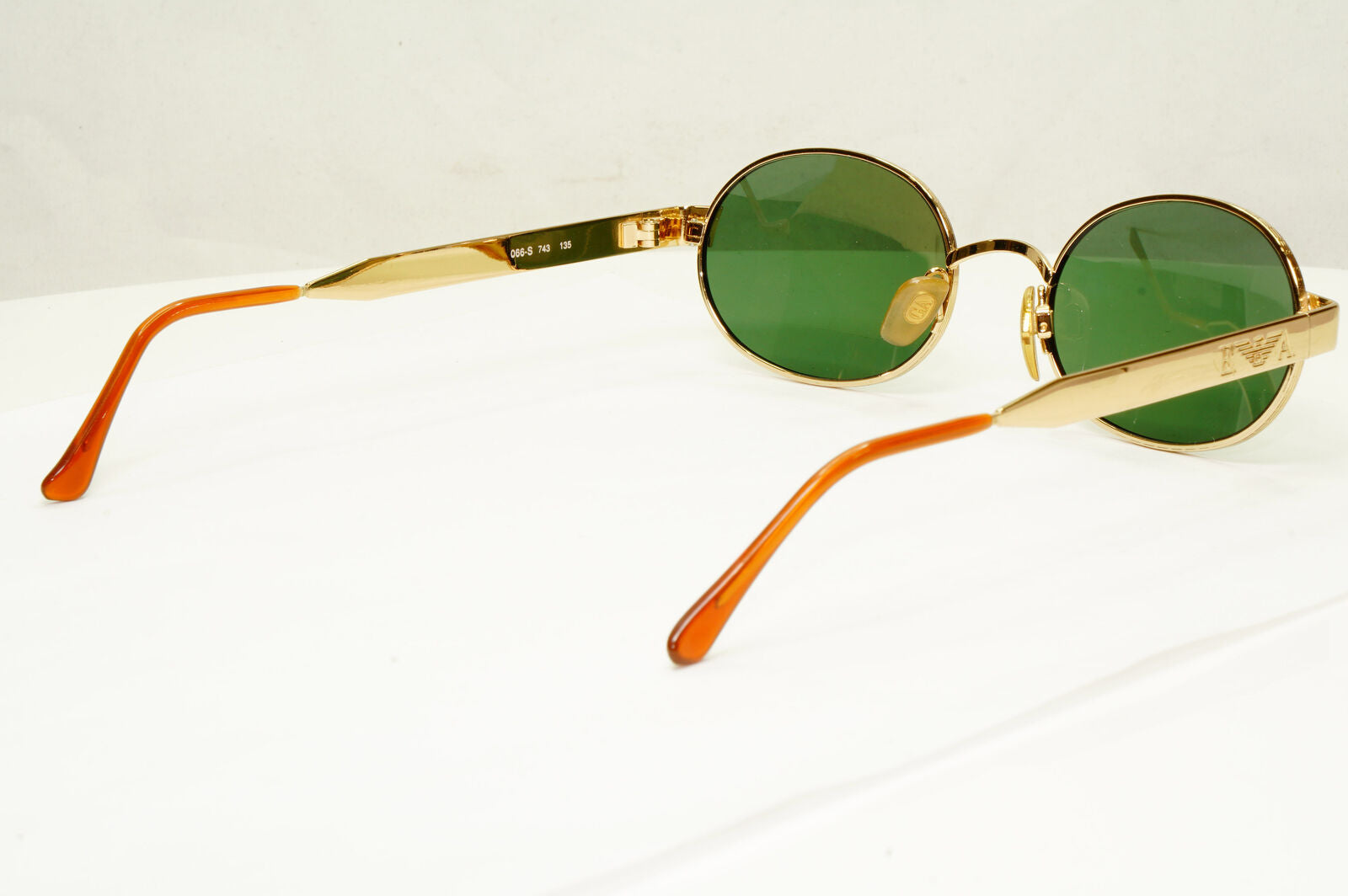 Emporio Armani 1997 Vintage Metal Sunglasses Green Oval Gold Eagle 066-S 743