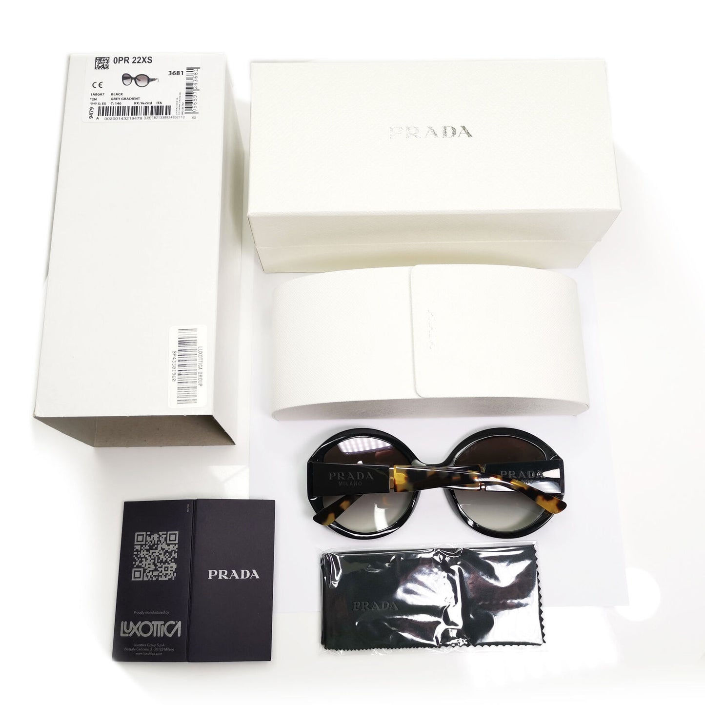 Prada Oversized Black Sunglasses Round Tortoiseshell Big Logo SPR 22X 1AB-0A7