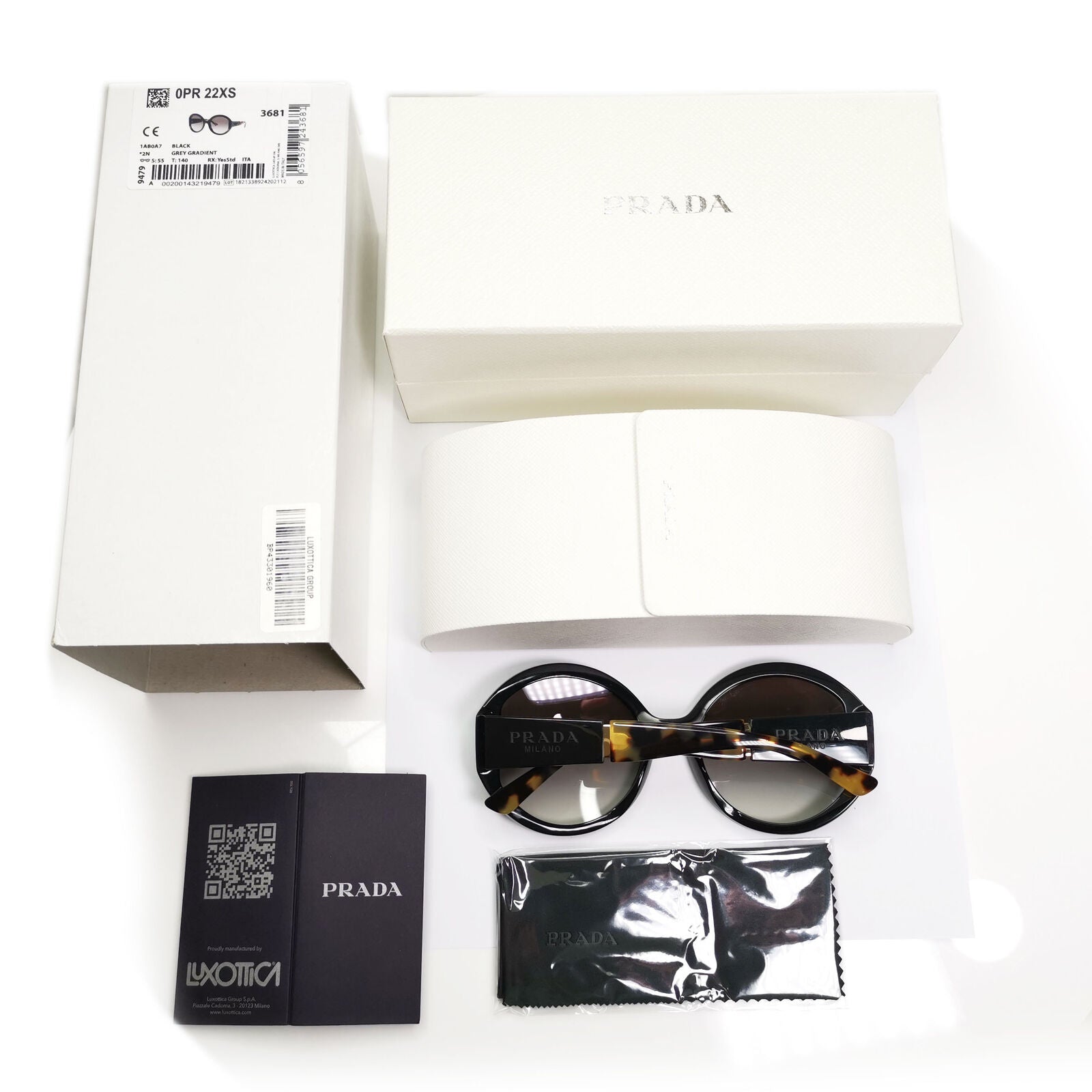 Prada Oversized Black Sunglasses Round Tortoiseshell Big Logo SPR 22X 1AB-0A7