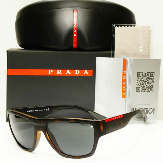 Prada Sunglasses Grey Brown Havana Mens Square SPS 08V 564-06F Red Stripe Sport