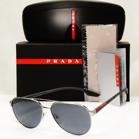 Prada Sunglasses Polarized Gunmetal Grey Metal Pilot PS54TS SPS 54T 5AV-5Z1