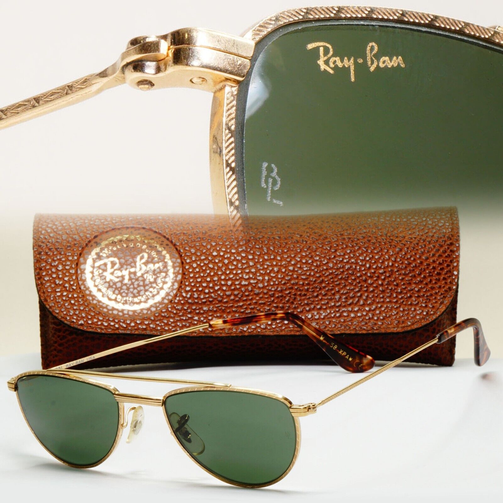 Ray-Ban Sunglasses 1996 Vintage Retro Aviator Gold Green G15 W1758 Arista 021124