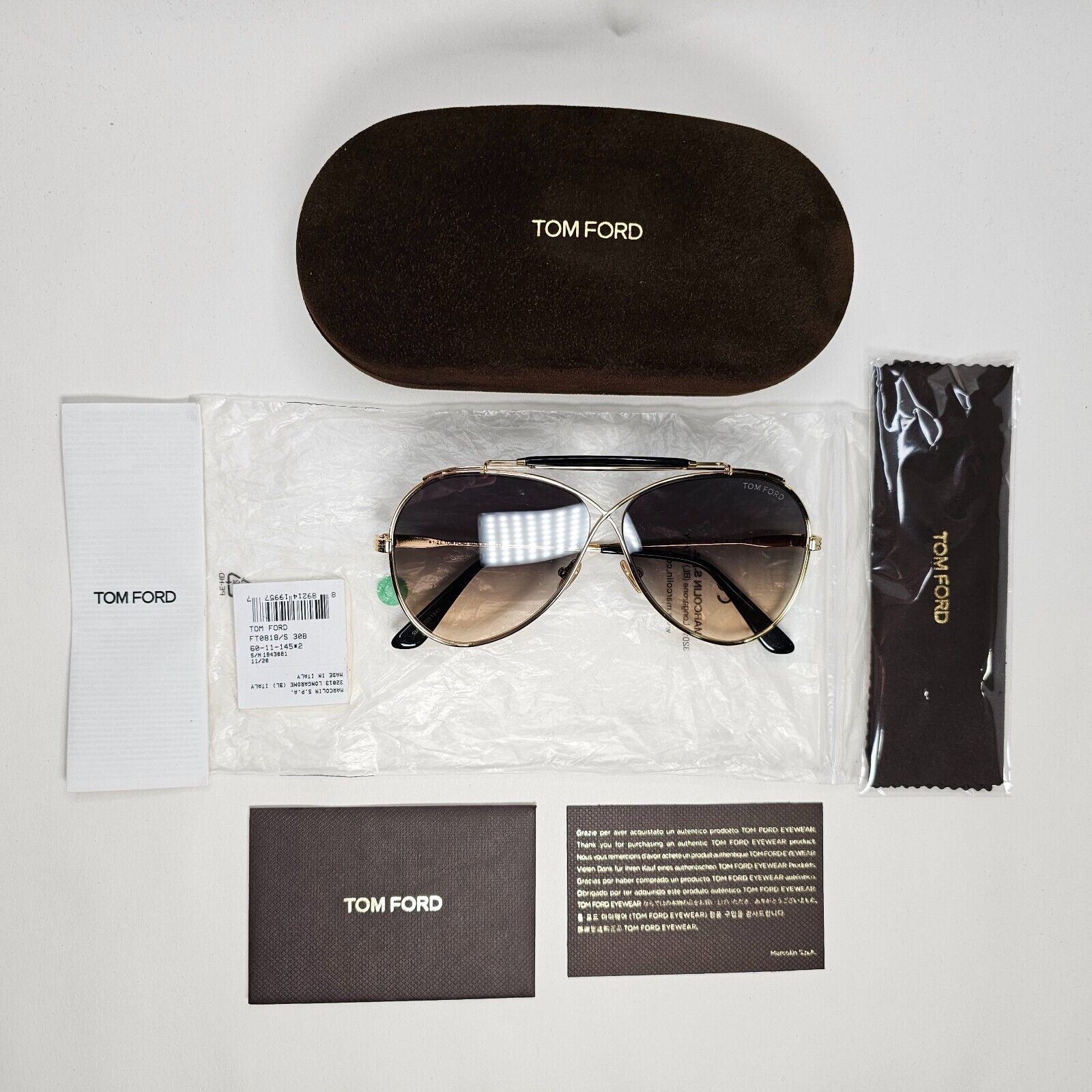 Tom Ford Sunglasses Holden Gold Pilot Grey Gradient Unisex FT0818 TF 818 30B [a]