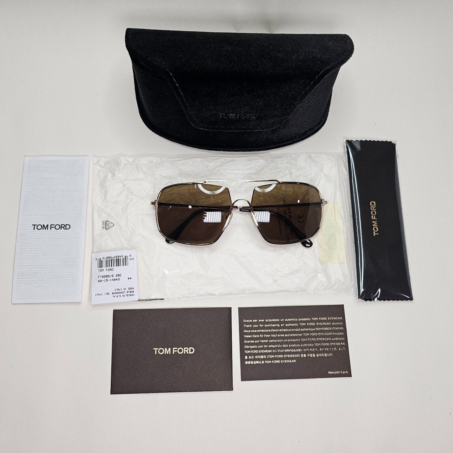 Tom Ford Sunglasses Aiden-02 Gold Brown Navigator Pilot Metal FT0585 TF 585 28E