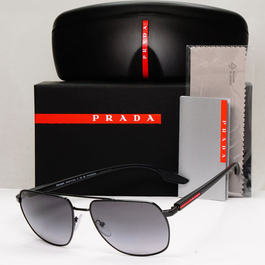 Prada Sunglasses Polarized Black Pilot Square Grey Smoke PS55VS SPS 55V 1BO-5W1