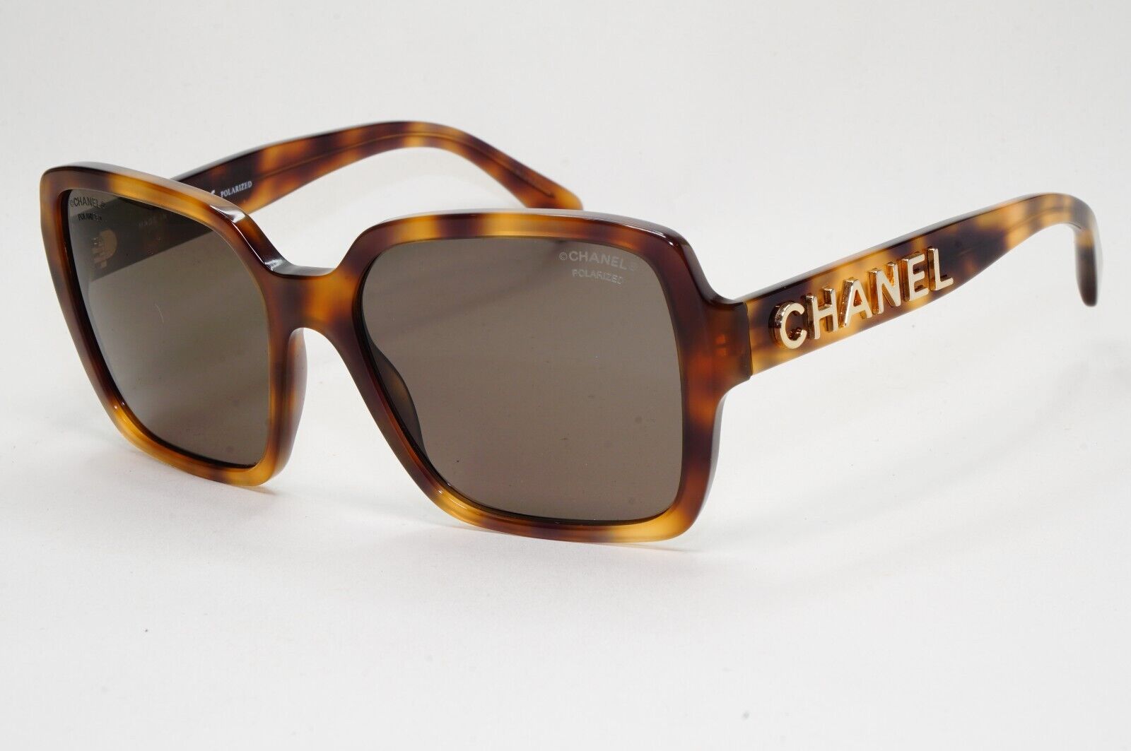 Chanel Sunglasses Polarized Gold Letters Brown Tortoise Square 5408 c.1662/83