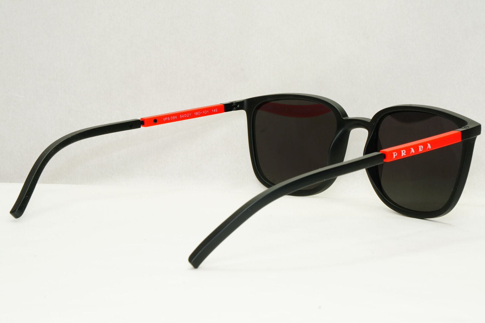 Prada Sunglasses Black Matte Red Stripe Square PS05NV VPS 05N 1AB-1O1 54mm