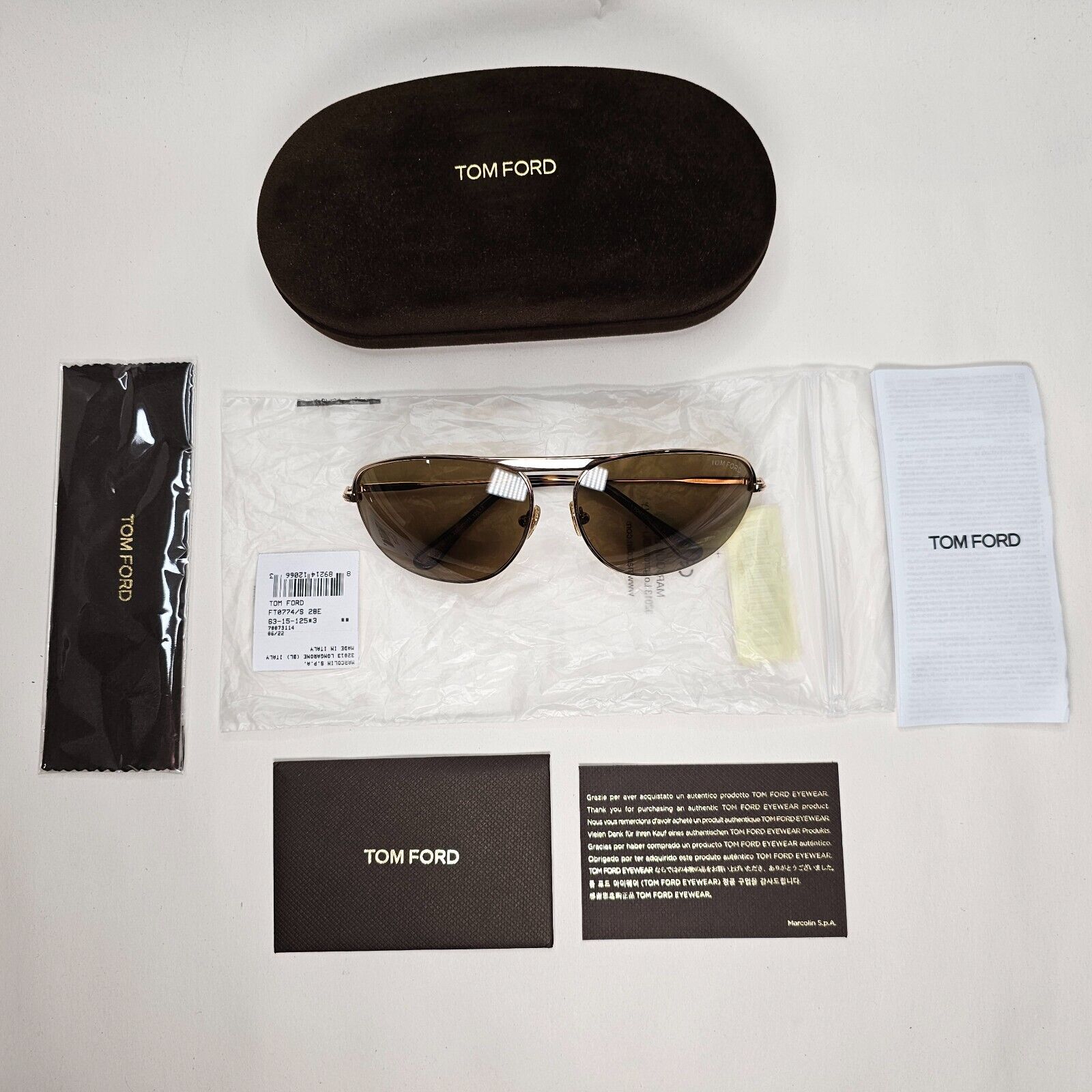 Tom Ford Sunglasses Gabe Gold Pilot Wrap Brown Metal FT0774 TF 774 28E 63mm