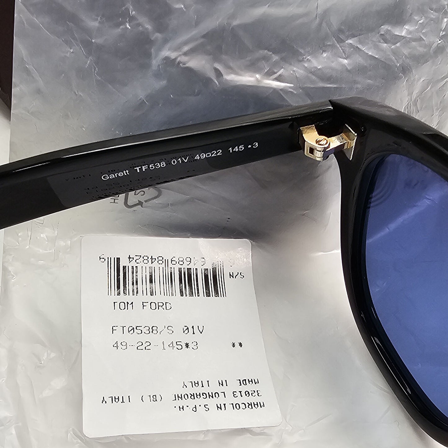 Tom Ford Sunglasses Garett Black Glossy Dark Blue FT0538 TF 538 01V 49mm