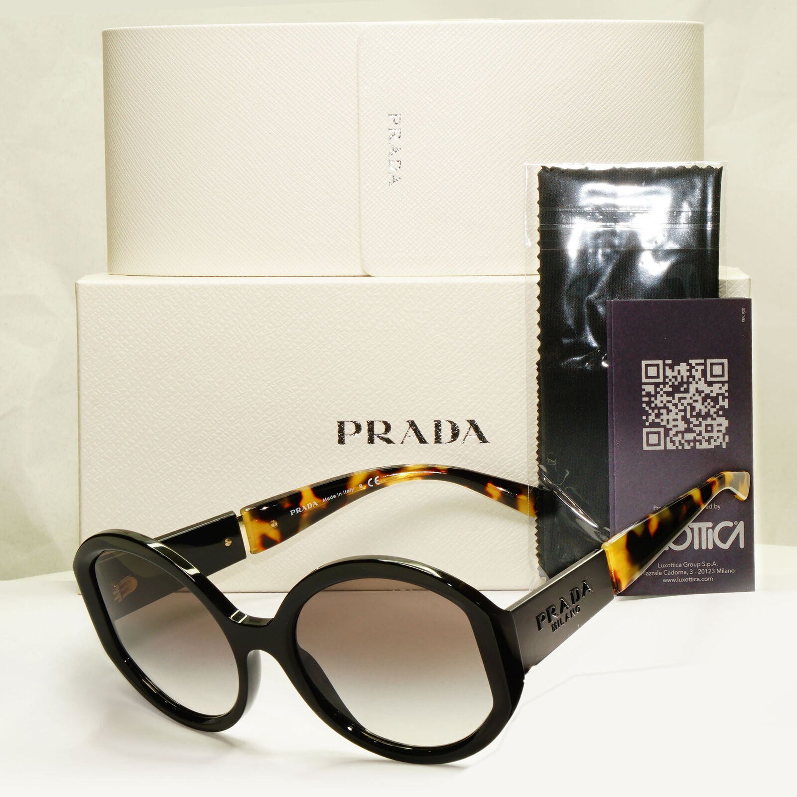 Prada Oversized Black Sunglasses Round Tortoiseshell Big Logo SPR 22X 1AB-0A7