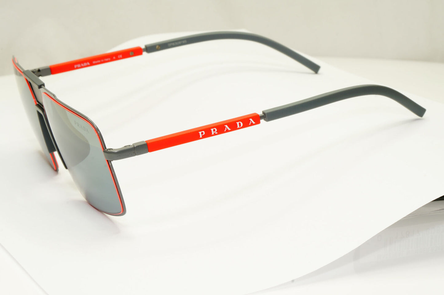 Prada Grey Mirror Sunglasses Square Red Mens Fashion SPS 52X TWW-09L PS52XS