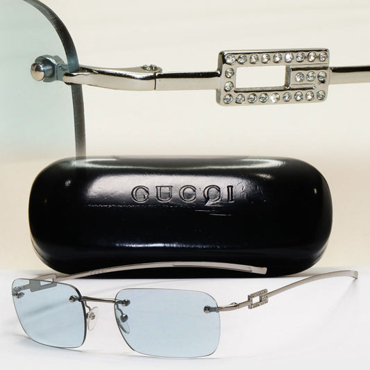 Gucci Sunglasses 1997 Vintage Rimless Blue Silver GG 1777/STRASS 6LBXY 011124