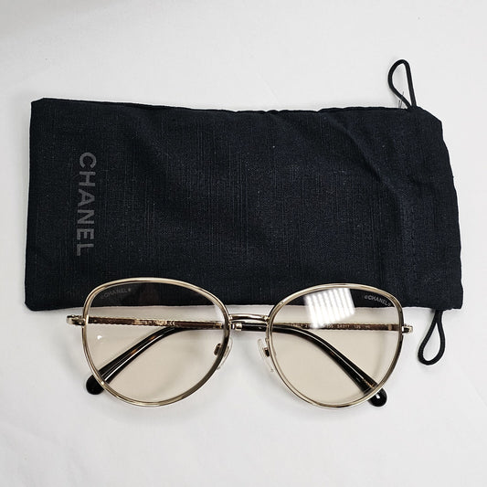 Chanel Sunglasses Gold Brown Square Metal Chain 2182-S c.395 54mm Cat 1