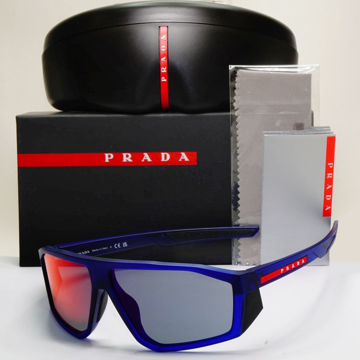 Prada Sunglasses Blue Wrap Mirror Red Grey Transparent PS08WS SPS 08W 10C-08F