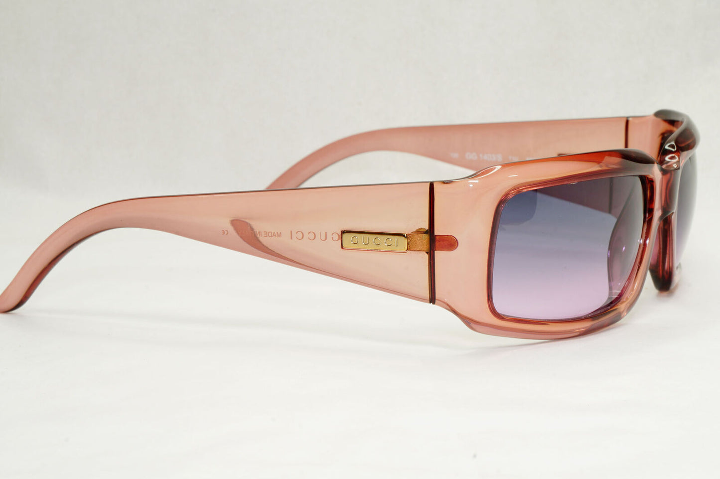 Gucci Sunglasses 1996 Vintage Pink Transparent Square Grey GG 1403/S T1U 180124