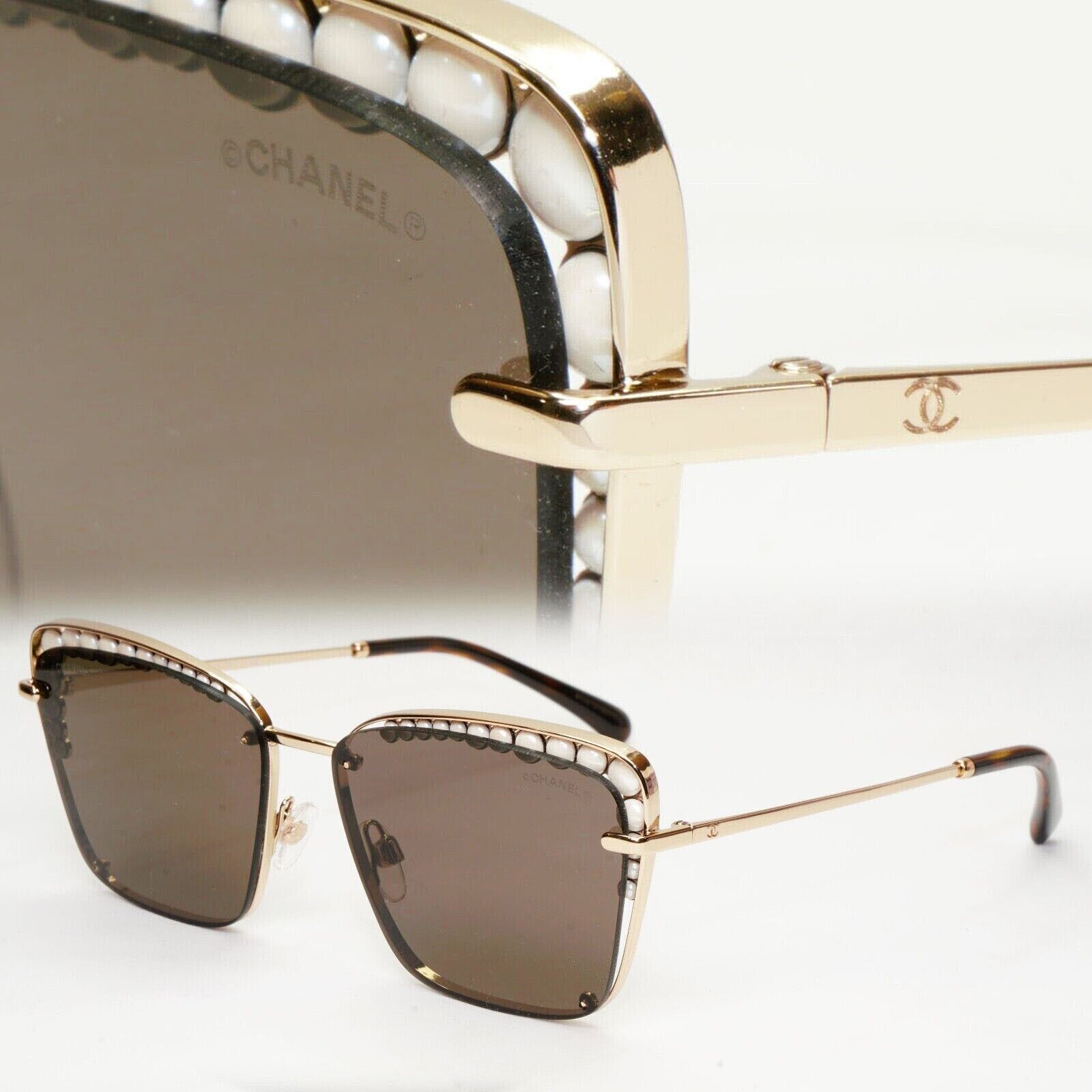 Chanel Sunglasses Pearl Gold Square Metal Brown 3N 4235-H c.395/S7 57mm