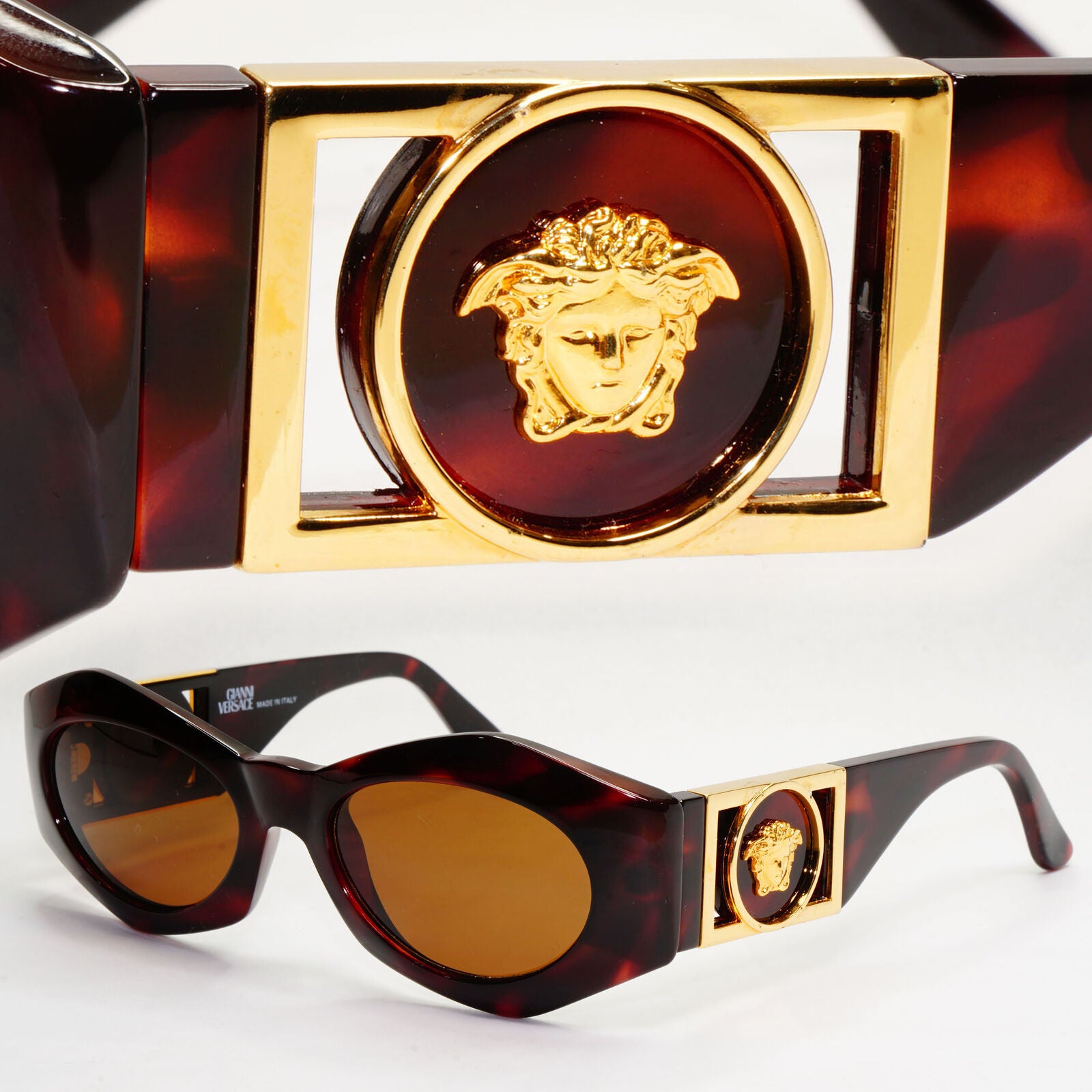 Gianni Versace Sunglasses 1996 Vintage Gold Brown Biggie MOD 422B COL 900 130124