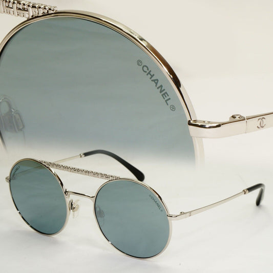 Chanel Sunglasses Silver Grey Mirrored Round Pilot Metal 4232 c.124/6G 200324