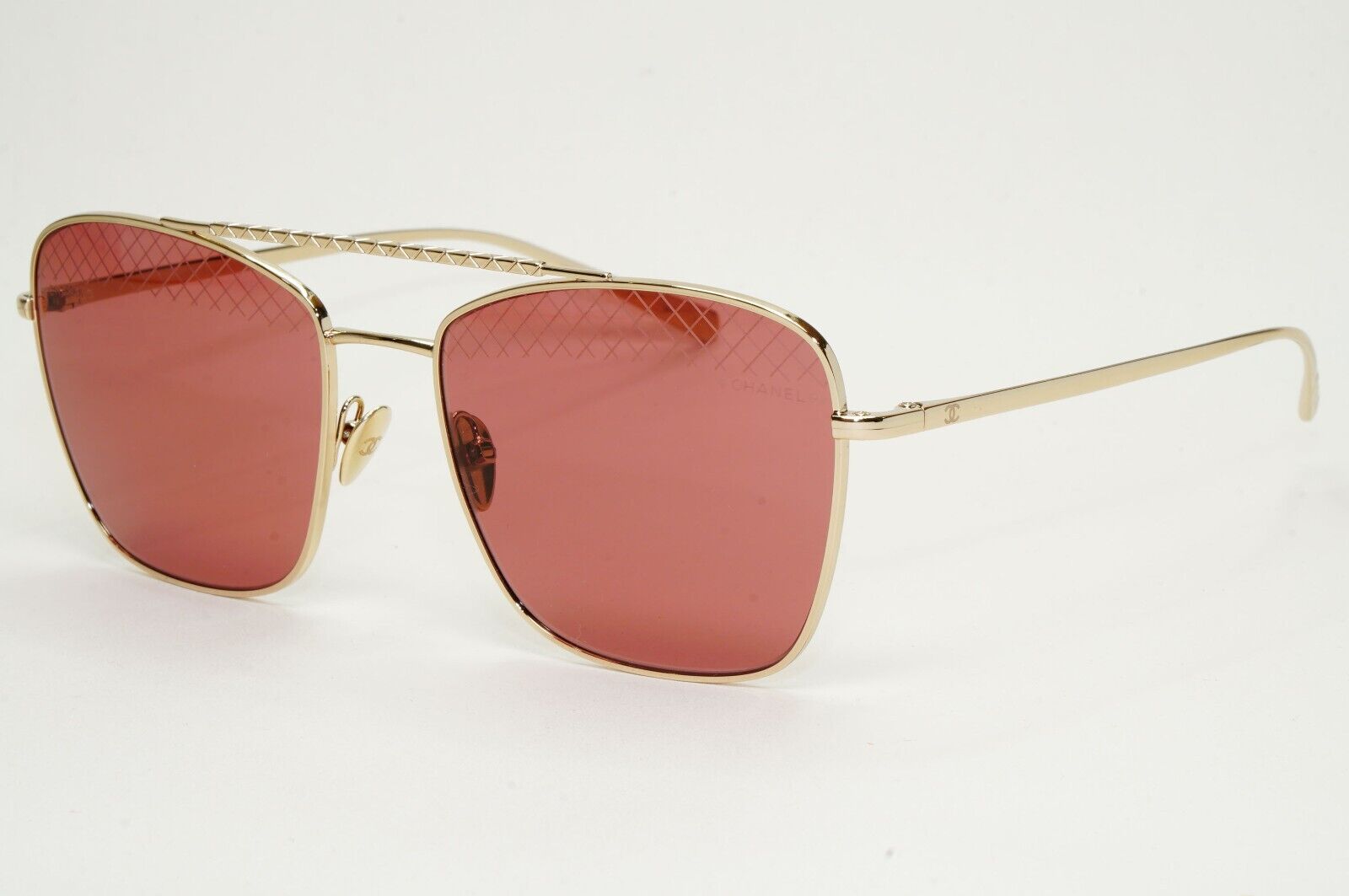 Chanel Sunglasses Gold Red Square Navigator Metal Pilot 4256 c.395/0H 55mm