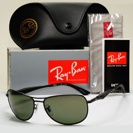 Ray-Ban Sunglasses Polarized Black Green Metal Pilot Wrap RB 3519 006/9A 59mm