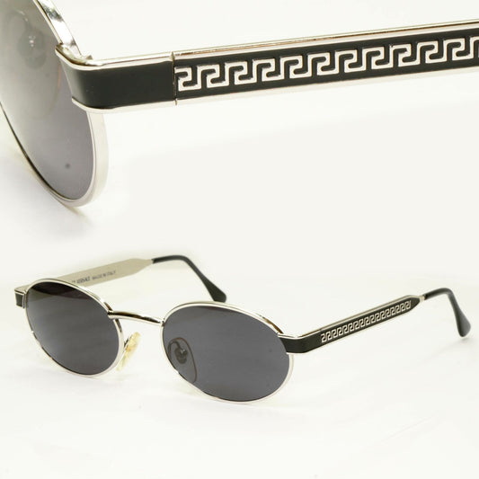 Gianni Versace 1996 Vintage Silver Black Oval Metal Sunglasses MOD S58 COL 56M