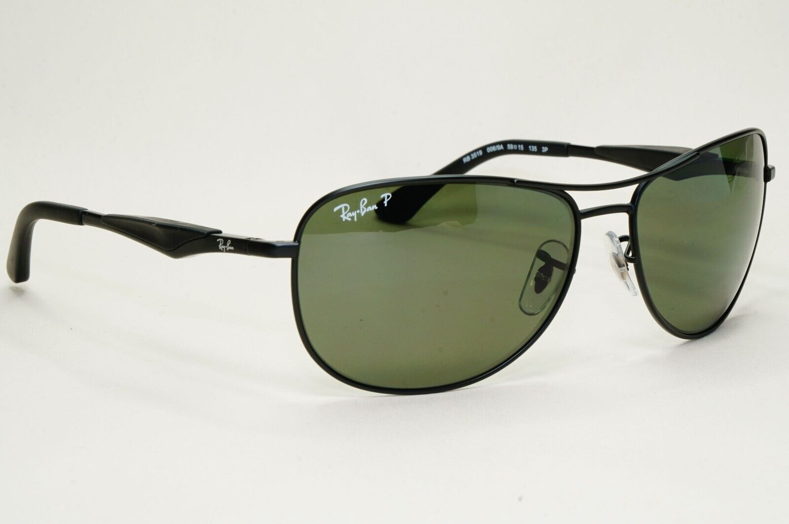 Ray-Ban Sunglasses Polarized Black Green Metal Pilot Wrap RB 3519 006/9A 59mm