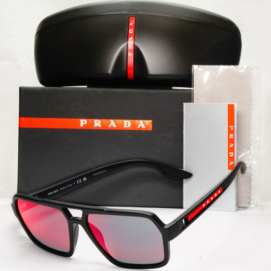 Prada Sunglasses Black Grey Mirror Blue Red Square Pilot PS01XS SPS 01X DG0-08F