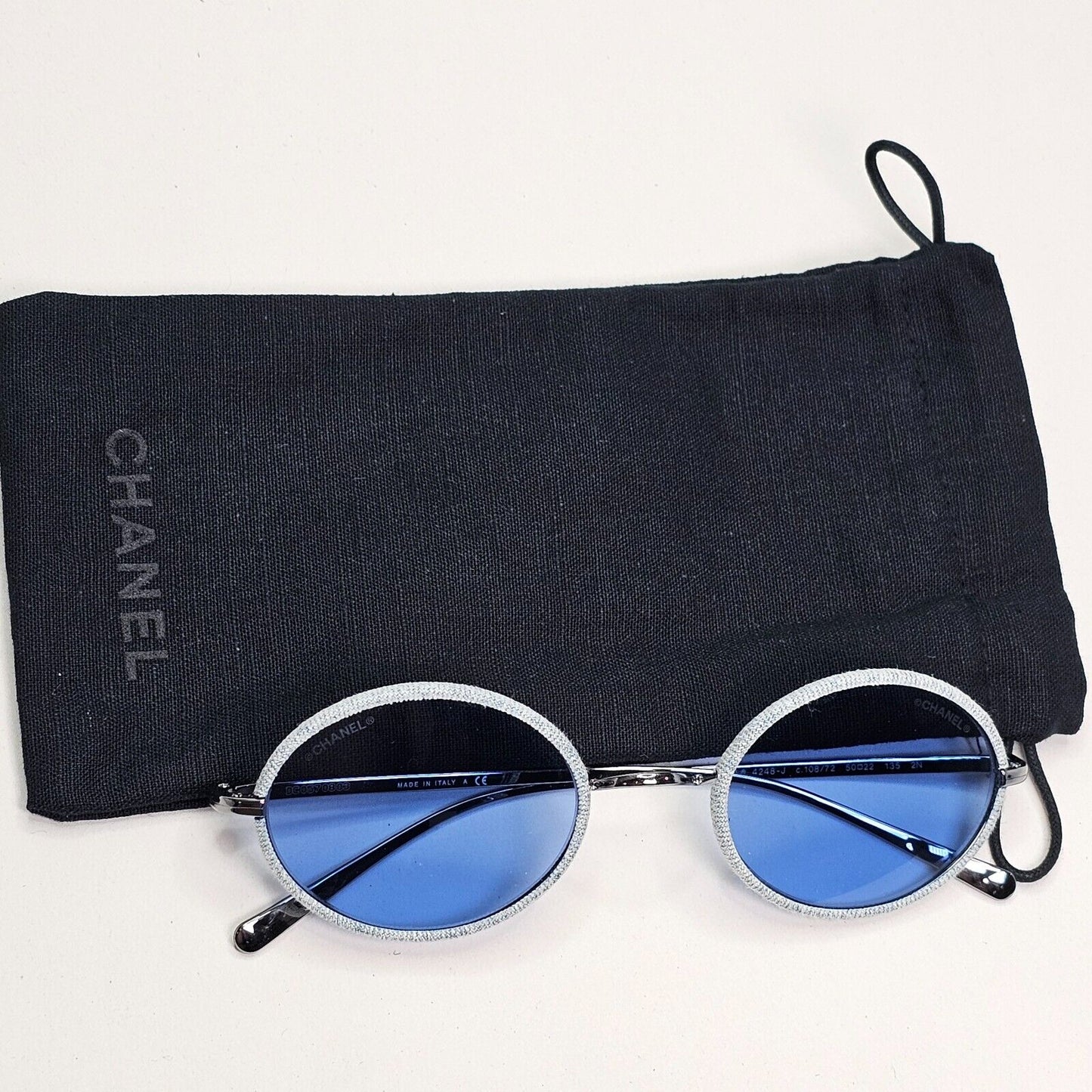 Chanel Sunglasses Denim Oval Silver Blue Metal 4248-J c.108/72 50mm