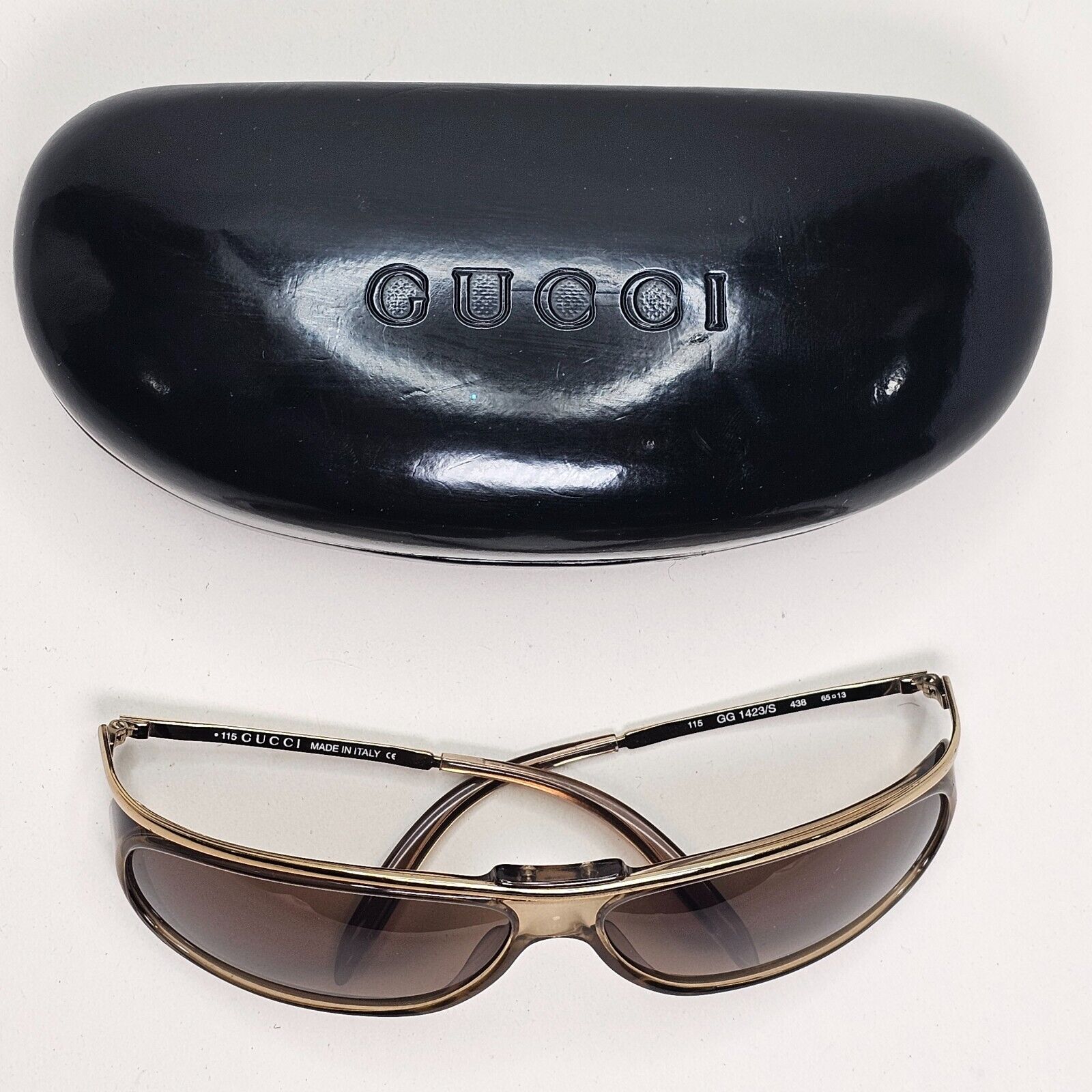 Gucci Sunglasses 1997 Vintage Wrap Gold Bronze Honey Brown GG 1423/S 438 011124