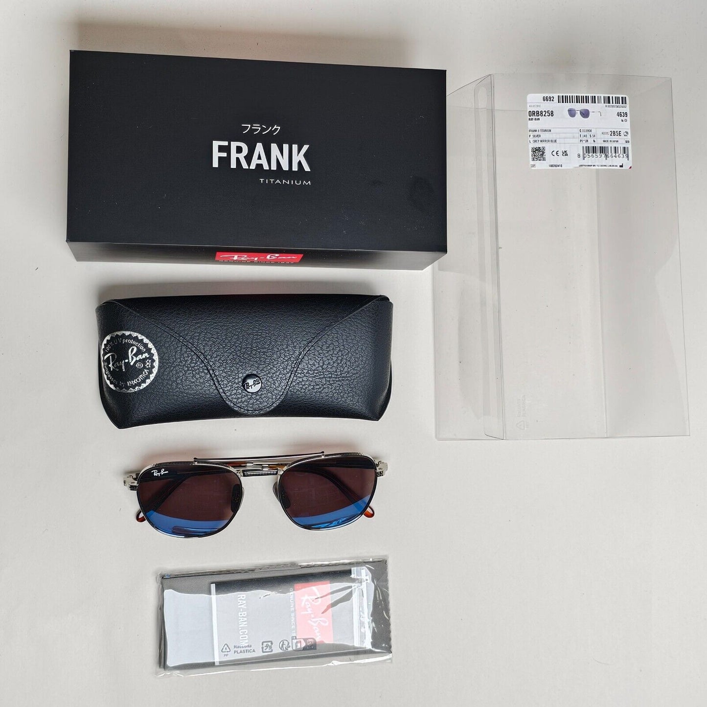 Ray-Ban Sunglasses Frank Titanium Silver Blue Mirror Grey RB 8258 3139/04 54mm