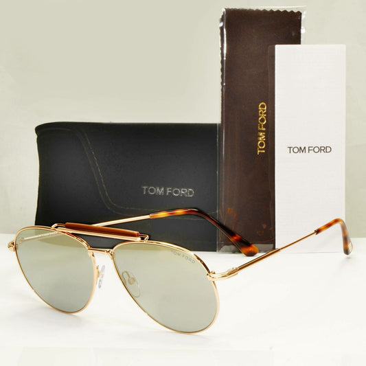 Authentic Tom Ford Mens Gold Green Pilot Metal Mirror Sunglasses Sean TF 536 28C