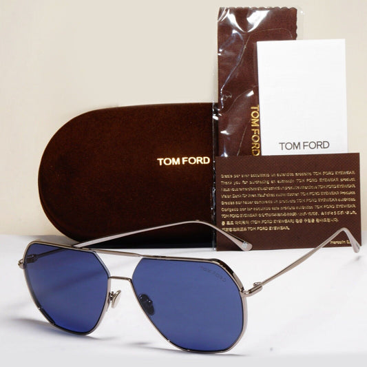 Tom Ford Sunglasses Gilles-02 Silver Dark Blue Metal Pilot TF 852 14V 59mm