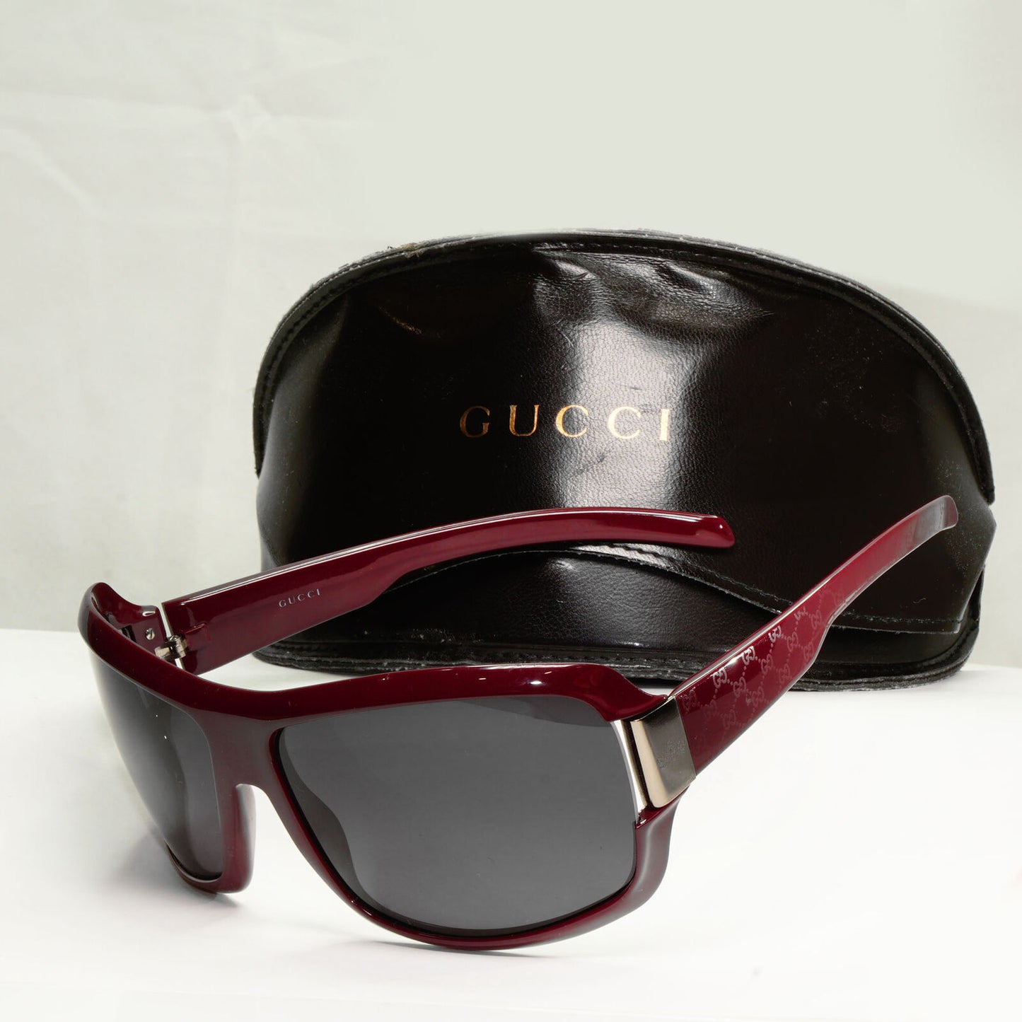 Gucci 2005 Monogram Sunglasses Burgundy Deep Red Black Vintage GG 1546/S BPAMD