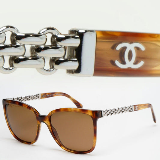 Chanel Sunglasses Chain Brown Tortoise Silver Square 5325 c.1525 54mm 261124