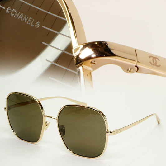 Chanel Sunglasses Gold Brown Square Metal Large 4252 c.395/3 57mm