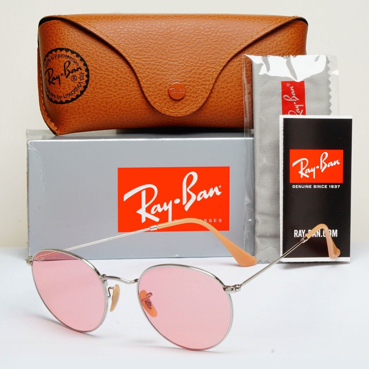 Ray-Ban Sunglasses Evolve Photochromic Silver Pink Round Metal RB 3447 9065/V7