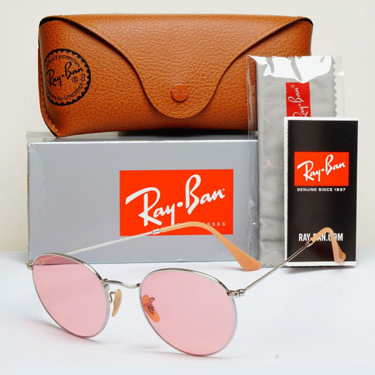 Ray-Ban Sunglasses Evolve Photochromic Silver Pink Round Metal RB 3447 9065/V7