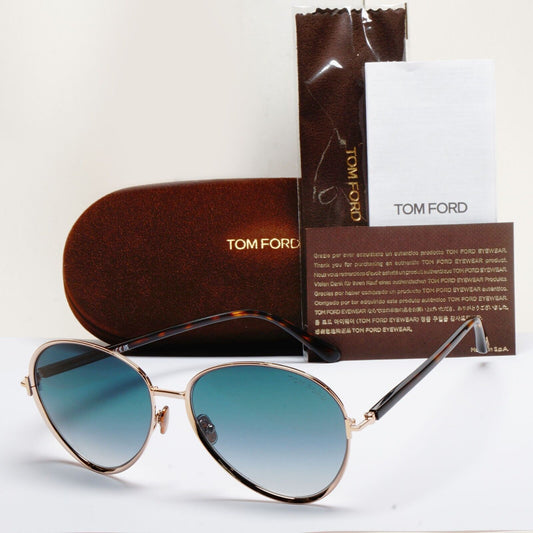 Tom Ford Sunglasses Rio Gold Brown Blue Teal Metal Pilot FT1028 TF 1028 28W