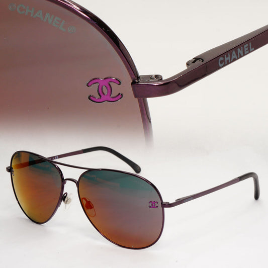 Chanel Sunglasses Grey Mauve Dark Purple Leather Pilot 4189-T-Q c.467/C1