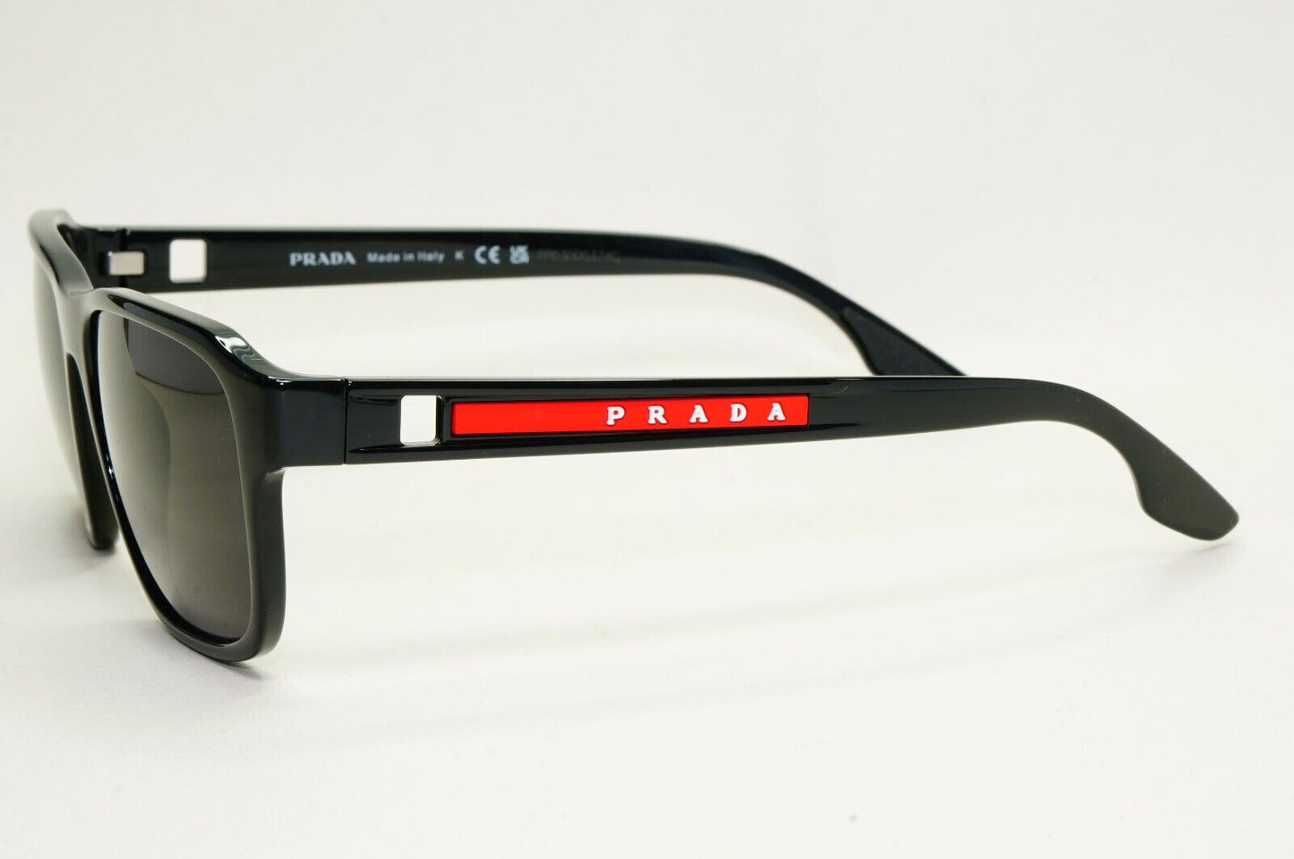 Prada Sunglasses Black Glossy Square Red Linea Rossa PS04NV VPS 04N 1AB-1O1 54mm